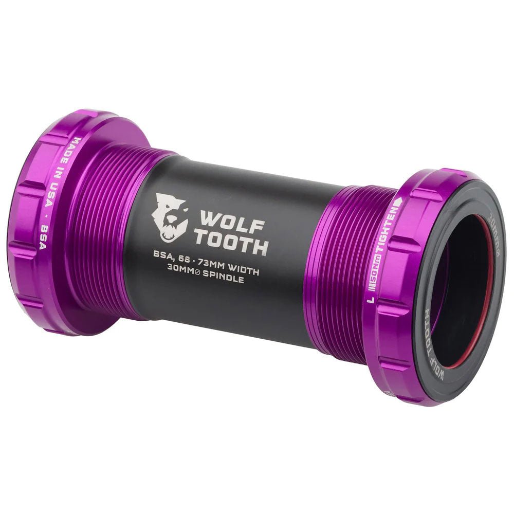 Wolf Tooth Bottom Bracket - BSA 68/73mm - 30mm Spindle - Ultraviolet Purple - The Lost Co. - Wolf Tooth - WBB - BSA - 30 - PRU - 810159401364 -