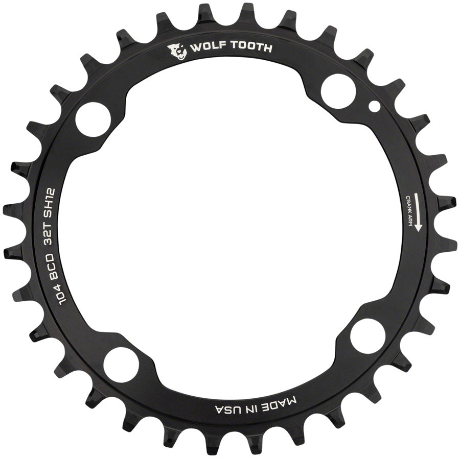 Wolf Tooth 104 BCD Chainring - 36t 104 BCD 4-Bolt Drop-Stop ST Requires Shimano 12-Speed HG+ Chain BLK