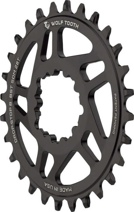 Wolf Tooth Direct Mount Chainring - 28t SRAM Direct Mount Drop-Stop B For SRAM 3-Bolt Boost Cranks 3mm Offset BLK
