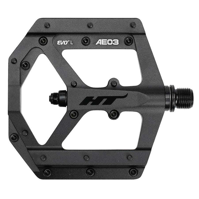 HT Components AE03 EVO+ Platform Pedals Body: Aluminum Spindle: Cr-Mo 9/16 Black/Black Pair - The Lost Co. - HT Components - B-HX3342 - 4715872485508 - -