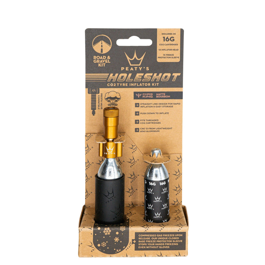 Peatys Holeshot Gravel/Road Tire Inflator Kit w/ CO2 Cartridges - Bourbon - The Lost Co. - Peaty's - B-YE5021 - 5060541583801 - -