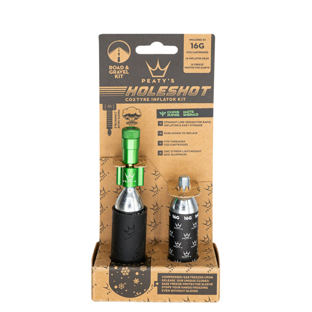 Peatys Holeshot Gravel/Road Tire Inflator Kit w/ CO2 Cartridges - Emerald - The Lost Co. - Peaty's - B-YE5022 - 5060541583818 - -